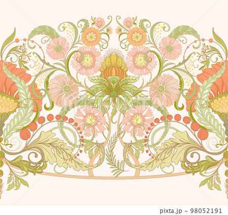 Decorative flowers and leaves in art nouveau style 98052191