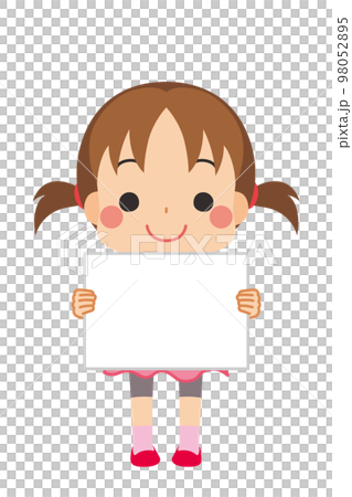 一個可愛的小女孩拿著留言板的插圖，白色背景，矢量圖，全身，人 98052895