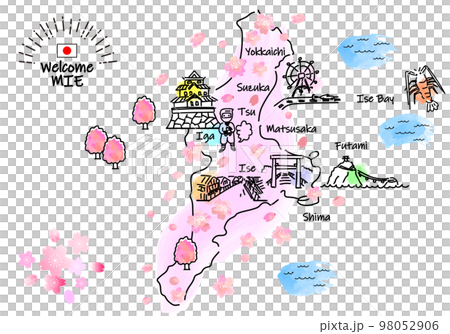 三重縣春季旅遊景點簡筆劃插畫圖（粉色） 98052906