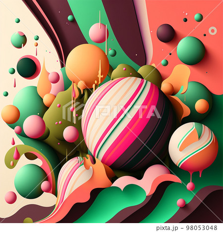Abstract futuristic contemporary modern cosmic design in cartoon style with spheres, stripes and lines. Abstract futuristic contemporary modern cosmic design in cartoon style with spheres, stripes and lines. 98053048