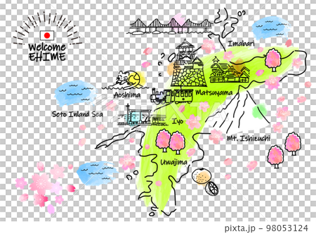 春季愛媛縣旅遊景點簡筆劃插圖圖 98053124