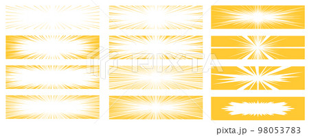 黄色の横に長い長方形の漫画風の集中線の素材セット 98053783