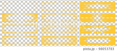 黄色の横に長い長方形の漫画風の集中線の素材セット 98053783