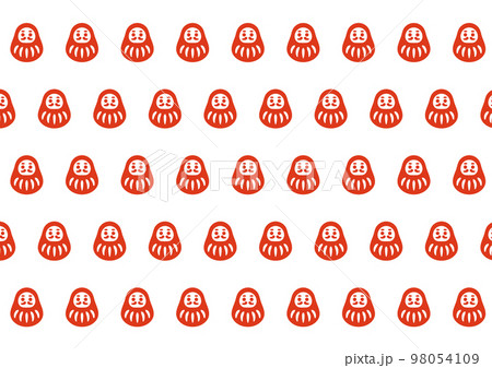 かわいいダルマのシームレスパターン_赤ダルマ白背景横長 かわいいダルマのシームレスパターン_赤ダルマ白背景横長 98054109
