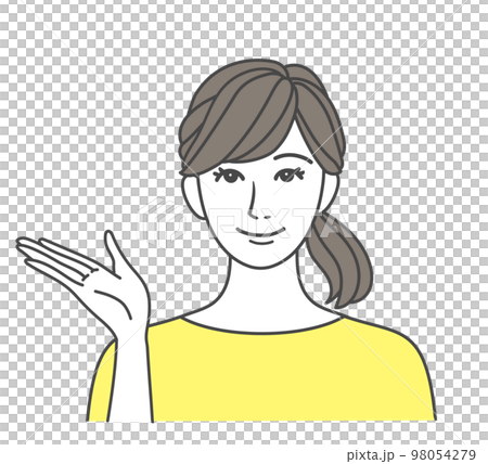 Woman yellow who guides with a smile 98054279