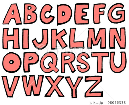 アルファベットの大文字、手書きのラフな袋文字、ABC（ピンク） 98056338
