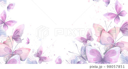 Lilac, pink and blue butterflies with splashes of paint. Watercolor illustration. Template from the collection of CATS AND BUTTERFLIES. For the design and decoration of prints, postcards, posters Lilac, pink and blue butterflies with splashes of paint. Watercolor illustration. Template from the collection of CATS AND BUTTERFLIES. For the design and decoration of prints, postcards, posters 98057851
