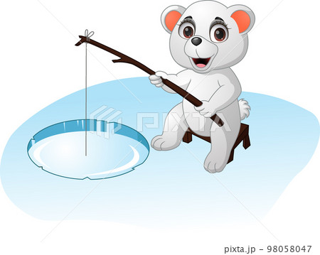 Cute polar bear cartoon fishing 98058047