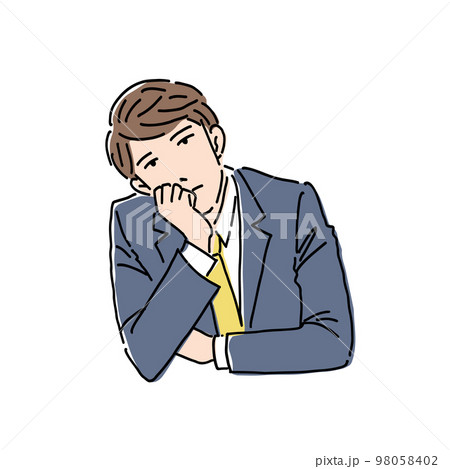 イラスト素材　悩み　考え　肘をついているビジネスパーソンの男性 98058402