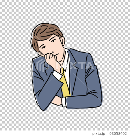 イラスト素材　悩み　考え　肘をついているビジネスパーソンの男性 98058402