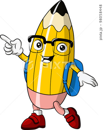 Cute pencil cartoon with school bag 98058448