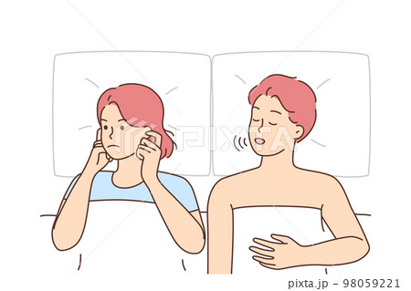 Unhappy woman suffer from man snoring  98059221