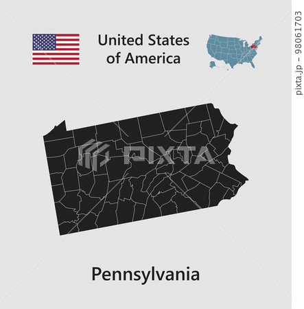 Vector map state Pennsylvania, flag and map USA Vector map state Pennsylvania, flag and map USA 98061703