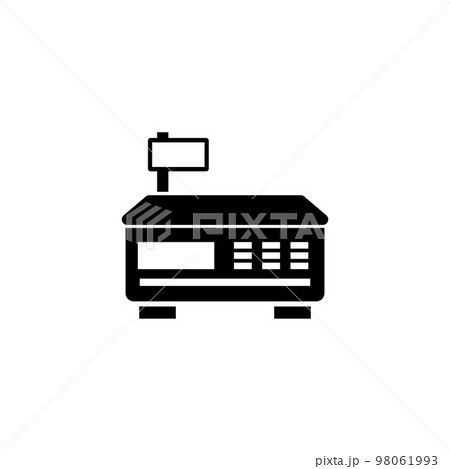 Groceries Digital Weighing Scale. Flat Vector Icon illustration. Simple black symbol on white background. Groceries Digital Weighing Scale sign design template for web and mobile UI element. 98061993
