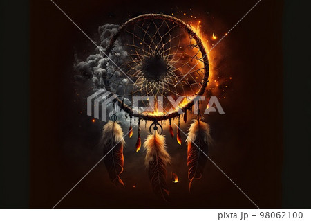 Dream catcher on fire on dark background 98062100