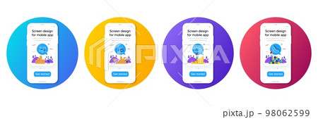 Minimal set of Seo analytics, Ambulance car and Reject certificate line icons. Phone, cellphone ui interface mockup. Shoes icons. For web development. Vector 98062599