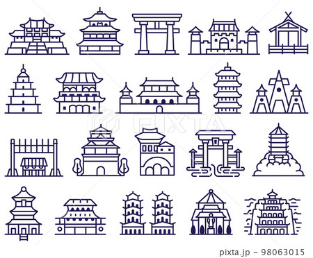 Traditional Asian Palaces and Temples Line Icons 98063015
