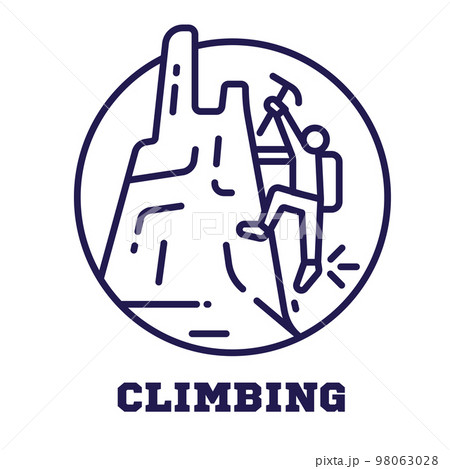 Rock Climbing Icon with Mountaineer in Line Art 98063028