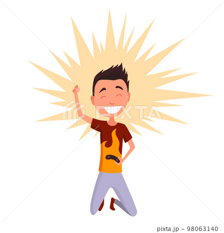 Video gaming kids. Boy playing games on joystick on game console. Kid video game addiction. Joyful teenager. Vector illustration of flat design 98063140