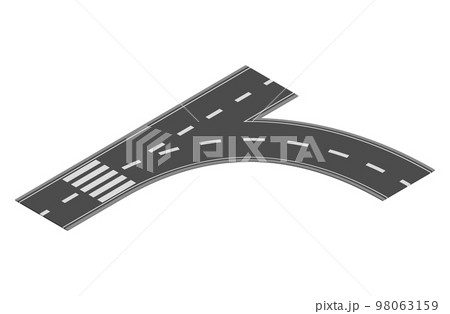Isometric road element for highway city street map traffic creation. Asphalt part of road and route with curve and crosses 98063159
