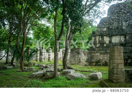 mayan pyramids in mexico, stone construction, surrounded by vegetation, deep jungle mayan pyramids in mexico, stone construction, surrounded by vegetation, deep jungle 98063750