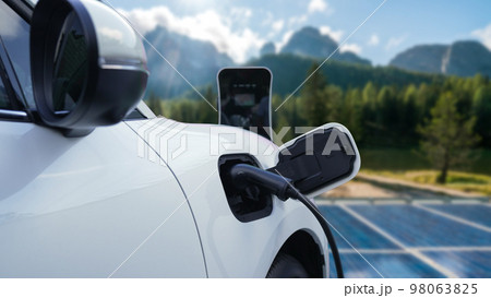 Progressive renewable and clean energy technology of EV car and solar cell. 98063825