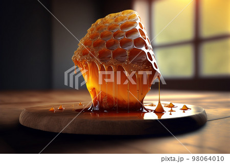 honeycombs with honey lie on a wooden table honeycombs with honey lie on a wooden table 98064010