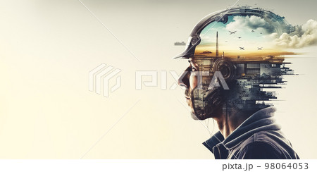 Building construction engineering project devotion with double exposure design Building construction engineering project devotion with double exposure design 98064053