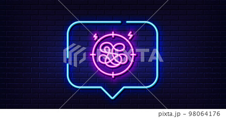 Neon light speech bubble. Stress line icon. Anxiety depression target sign. Mental health symbol. Neon light background. Stress glow line. Brick wall banner. Vector 98064176