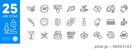 Outline icons set. Startup concept, Helping hand and Loyalty star icons. Full rotation, Refund commission, Ab testing web elements. Lock, Hand, Strategy signs. Block diagram, Mattress. Vector 98064183