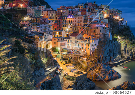 Manarola, Italy in Cinque Terre at Dusk 98064627