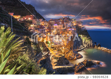 Manarola, Italy in Cinque Terre at Dusk 98064628