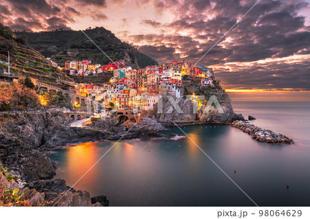 Manarola, Italy in Cinque Terre at Dusk 98064629