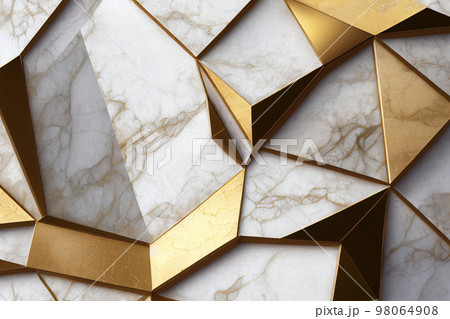 Splendid marble abstract with gold geometric in digital art AI generated image. 98064908
