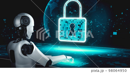 AI robot huminoid uses cloud computing technology to store data on online server 98064950