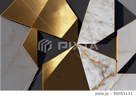 Splendid marble abstract with gold geometric in digital art 3D illustration. 98065133