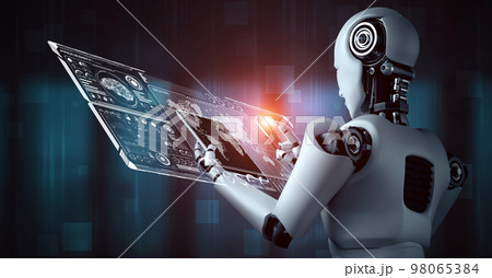 Robot hominoid using tablet computer for big data analytic 98065384