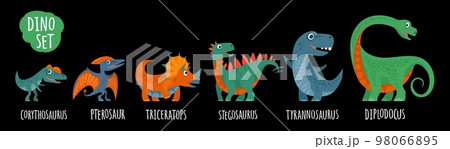 Dinosaurs set. Vector colorful flat icon isolated on white. 98066895