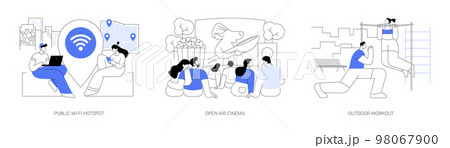 Outdoor and public facilities abstract concept vector illustrations. 98067900