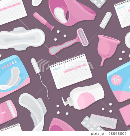Feminine Hygiene Seamless Pattern with Intimate Sanitary Objects Vector Template 98068005