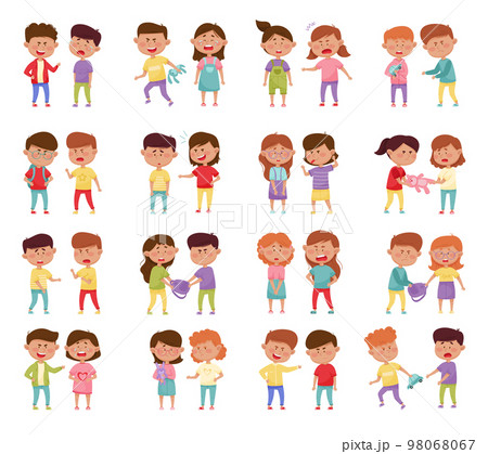 Angry Kids Bullying and Abusing the Weak Agemate Teasing and Laughing at Them Big Vector Set 98068067