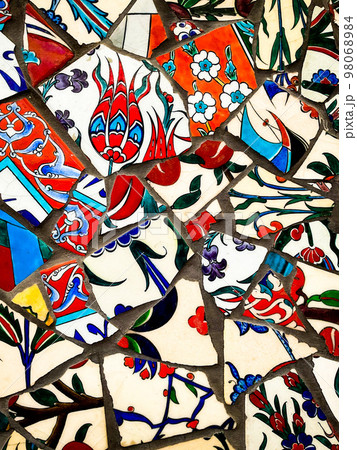 Colorful ceramic mosaic floor or wall. Colored oriental ceramics. Colorful ceramic mosaic floor or wall. Colored oriental ceramics. 98068984