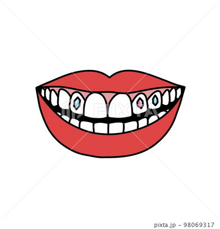 tooth gems doodle icon, vector color line illustration tooth gems doodle icon, vector color line illustration 98069317