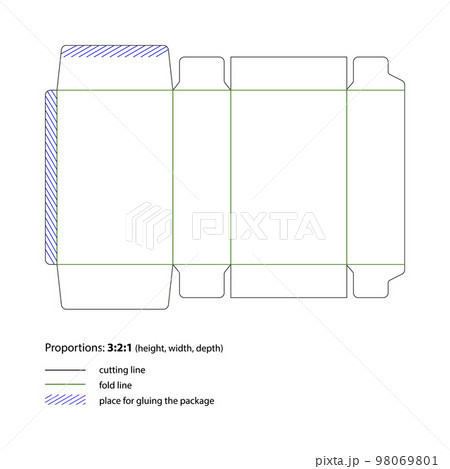 Die-cutting of packaging with cut and fold lines. Vector. Die-cutting of packaging with cut and fold lines. Vector. 98069801