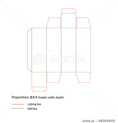 Die-cutting of packaging with cut and fold lines. Vector. 98069806
