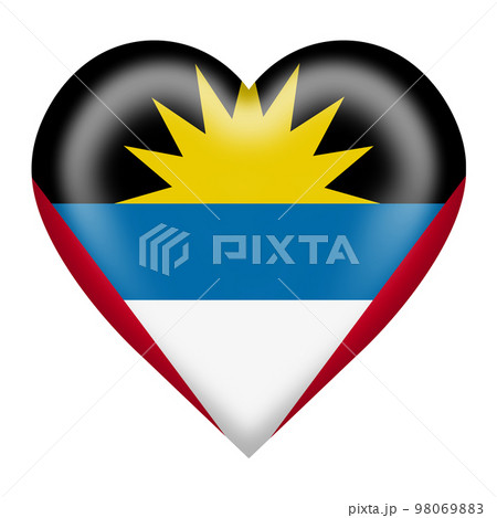 Antigua and Barbuda flag heart button with clipping path 3d illustration 98069883