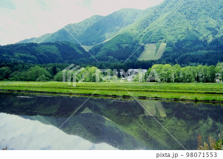 白馬村姫川源流近くの田園風景 98071553