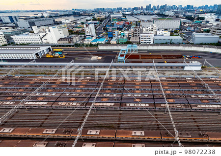 Aerial view of a train terminal in Tokyo, Japan 98072238