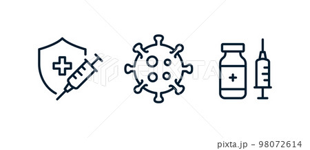 Covid vaccine vector line icon set 98072614