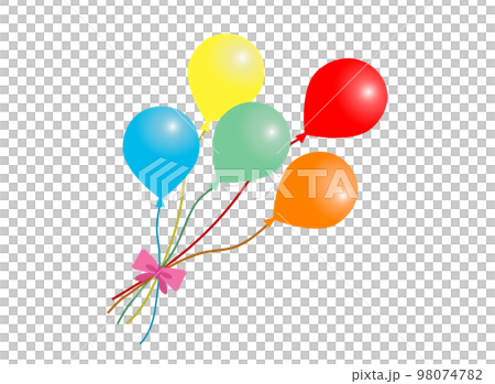 リボンで束ねたカラフルな風船のイラスト 98074782